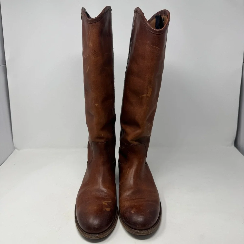 Frye Melissa‎ Button Riding Boots Extended Calf Mahogany Leather Women's 8.5 B - Picture 5 of 11